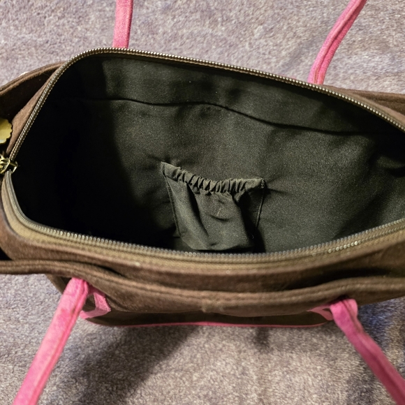 Lulu Guinness Vintage Embroidered Brown and Pink Tote Bag - Picture 4 of 8